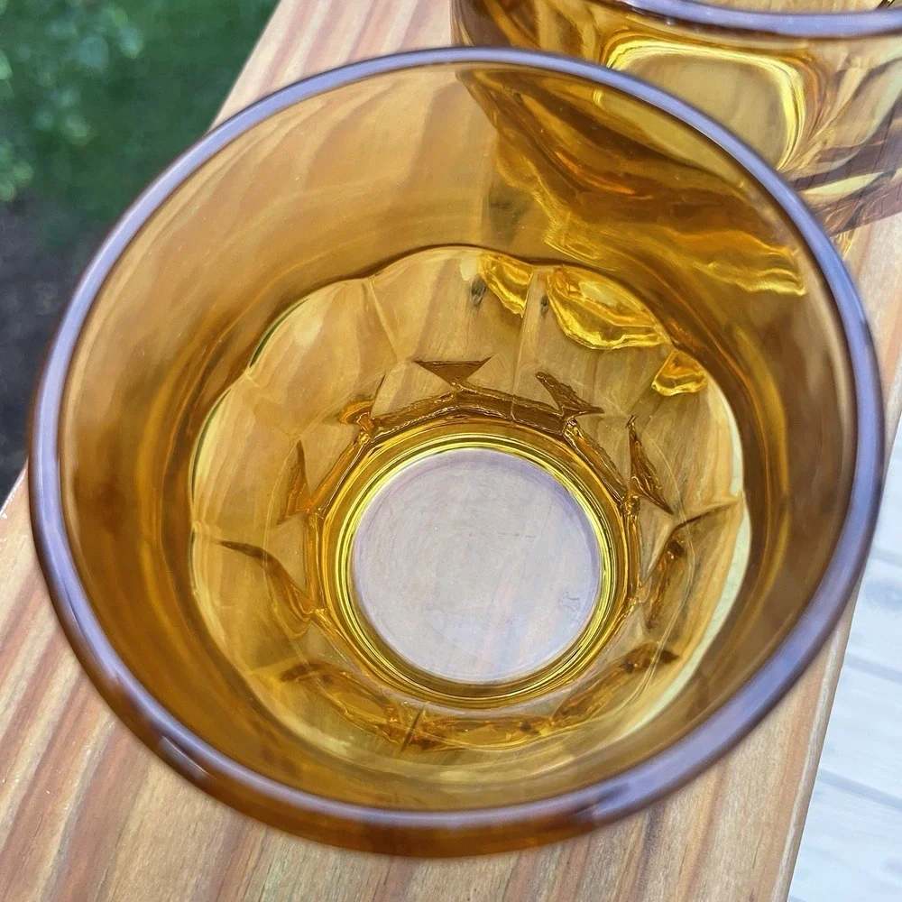 Vintage Georgian Amber Rocks Glasses Set 4 Lowball Tumblers Retro Barware